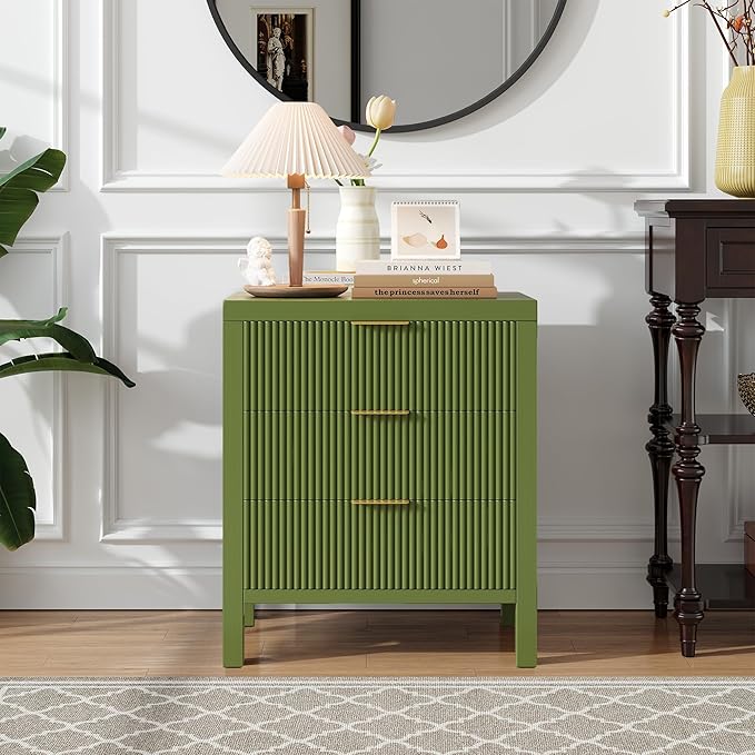 Nightstand Set of 2, Dresser and Nightstand Sets, Bedside Tables, Mid Century Nightstands with 6 Wide Drawers for Bedroom, Kids’ Room, Hallway, (GreenX 2)