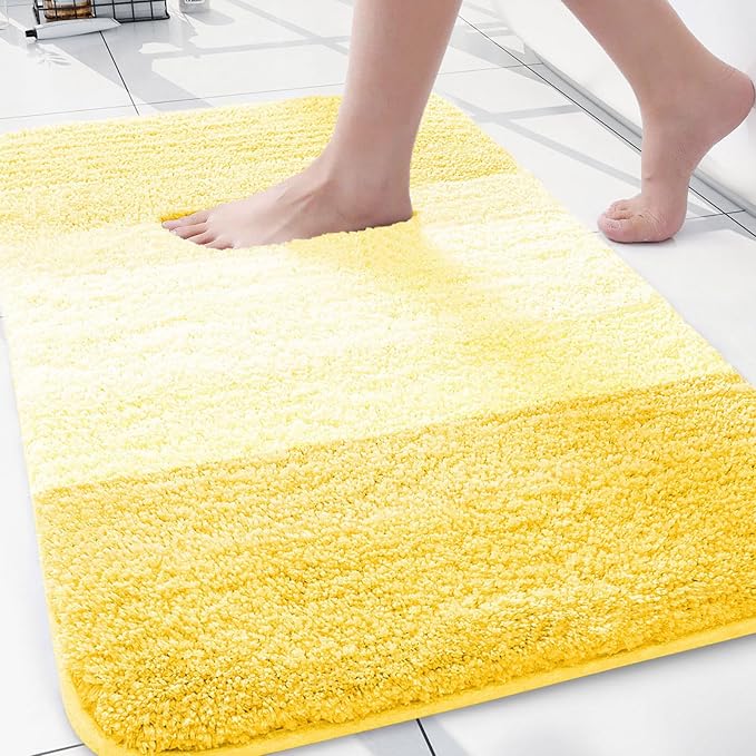 Arotive Microfiber Bathroom Rugs, Shaggy Soft and Absorbent Bath Rug, Non-Slip, Thick Plush Machine Washable Dry Bath Mats for Bathroom, Tub and Shower, 30x20, Yellow, Rectangular