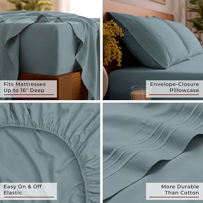Mellanni Twin XL Sheets Set - 3 PC Iconic Collection Bedding - Hotel Luxury, Extra Soft, Cooling Bed Sheets - Wrinkle, Fade, Stain Resistant (Twin Extra Long, Spa Blue)