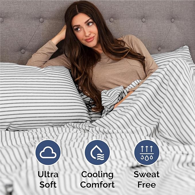 Full Size 4 Piece Sheet Set - Comfy Breathable & Cooling Sheets - Hotel Luxury Bed Sheets for Women & Men - Deep Pockets, Easy-Fit, Soft and Wrinkle Free Sheets - Grey Stripes Oeko-Tex Bed Sheet Set