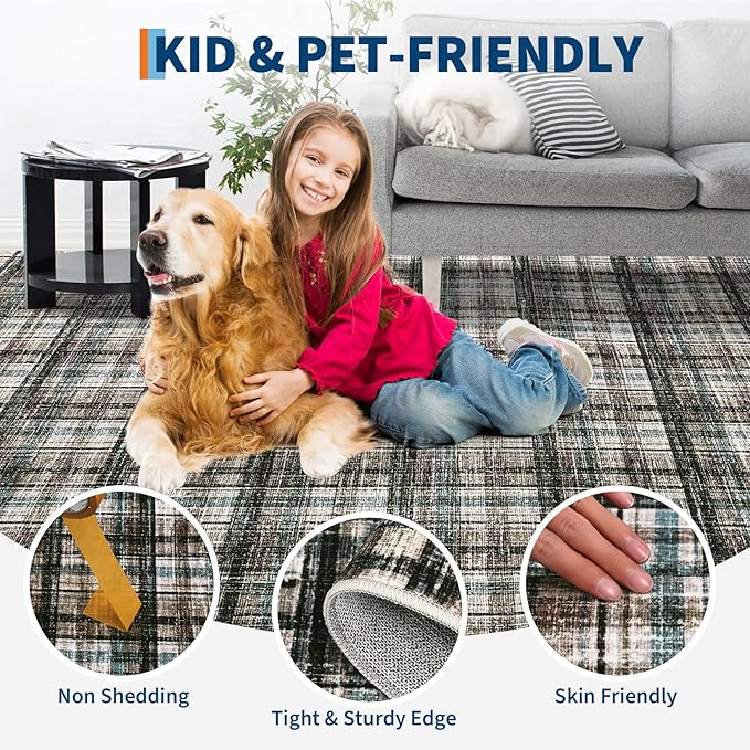 Modern Runner Rug 2x10 Non-Slip Washable Kitchen Runners, Low Pile Non-Shedding Floor Carpet, Stain Resistant Long Accent Rug for Kids Room, Bedroom Laundry Bathroom Foyer