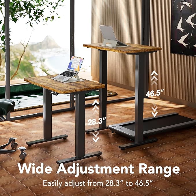 HUANUO Electric Standing Desk,48" x 24" Height Adjustable Desk, 4 Memory Height Settings, Sit to Stand Up Desk for Home Office, with Headphone Hook, Cable Manager, Vintage Brown