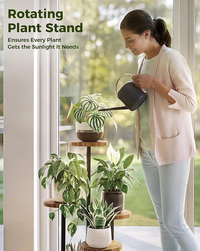 Bamworld 4 Tier Plant Stand Indoor Wood Plant Stand with Metal Frame Plant Table for Multiple Plants Tiered Plant Stands for Living Room Balcony Patio Bedroom Corner Plant Shelf Display Industrial-Style Modern Plant Stand Brown