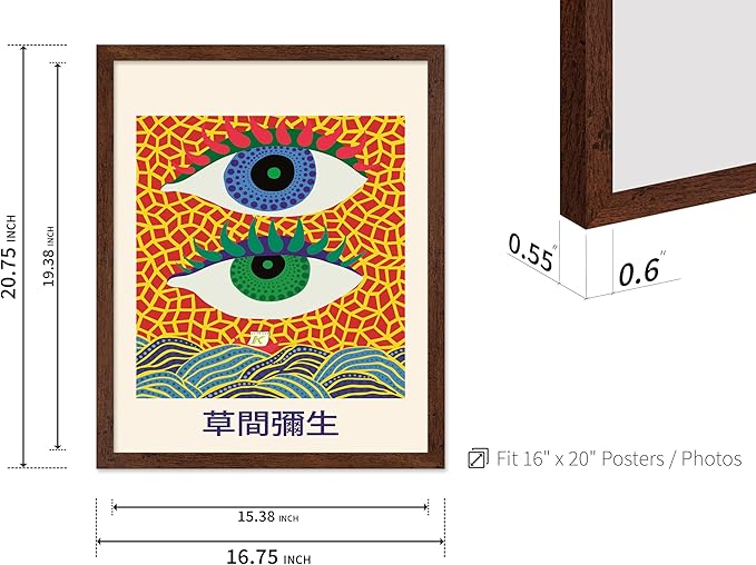 Poster Master Vintage Poster - Retro Pop Art Print - Gift for Artist, Friend - Two Eyes, Japanese, Dots, Modern, Abstract - Wall Decor for Living Room, Office, 16x20 Brown Framed