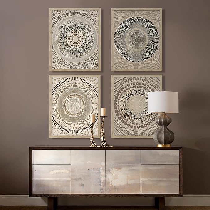 SIGNWIN Framed Art Beige Abstract Geometric Circle Stroke Minimalist Folk Boho Mid-Century Inspired Digital Print Decorative Zen Bedroom Relax Multicolor - 12"x16"x4 Natural