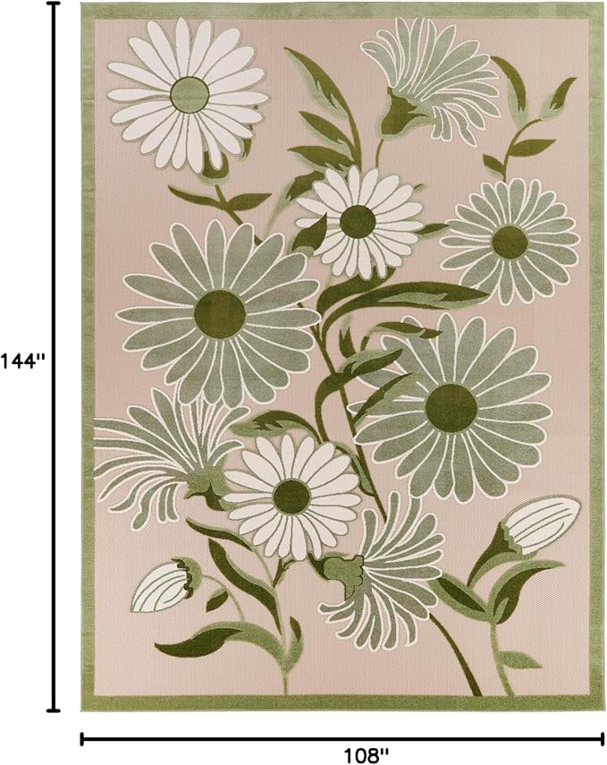 Nourison Home Aloha Ivory Green 9' x 12' Area Rug - Easy Clean, Non Shedding, Bed Room, Living Room, Dining Room, Kitchen (9' x 12')