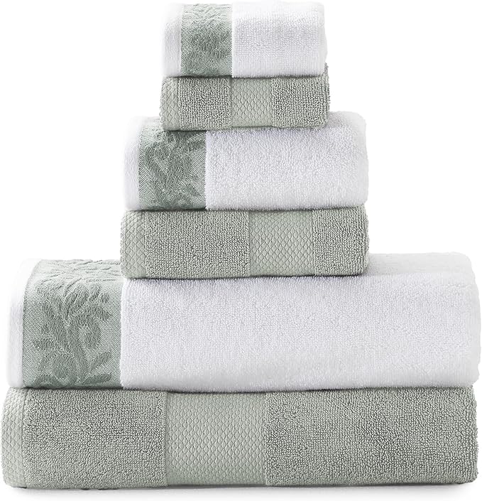 Modern Threads 600 GSM 6-Piece Towel Set with Filgree Jacquard Border Sage
