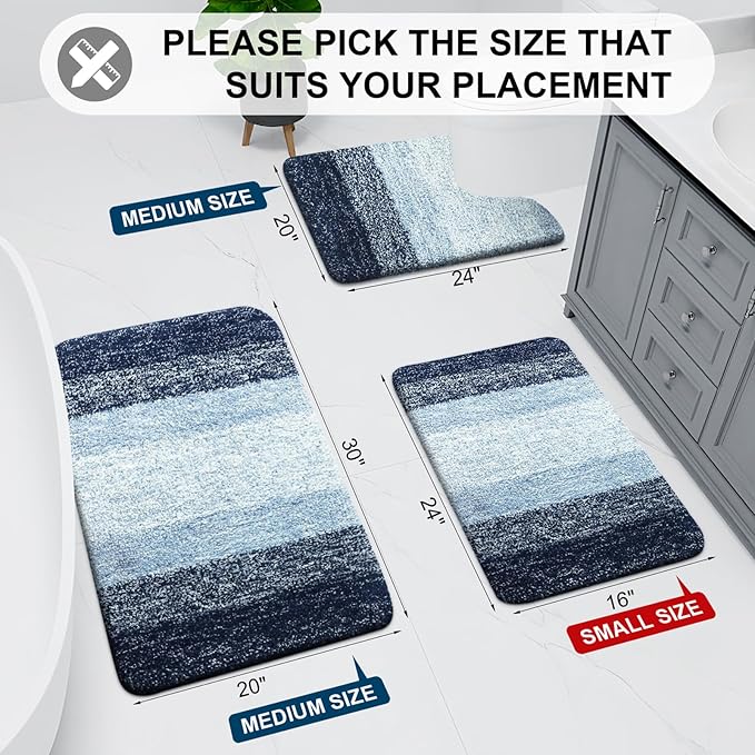 Arotive Microfiber Bathroom Rugs, Shaggy Soft and Absorbent Bath Rug, Non-Slip, Thick Plush Machine Washable Dry Bath Mats for Bathroom, Tub and Shower, 40x24, Dark Blue, Rectangular