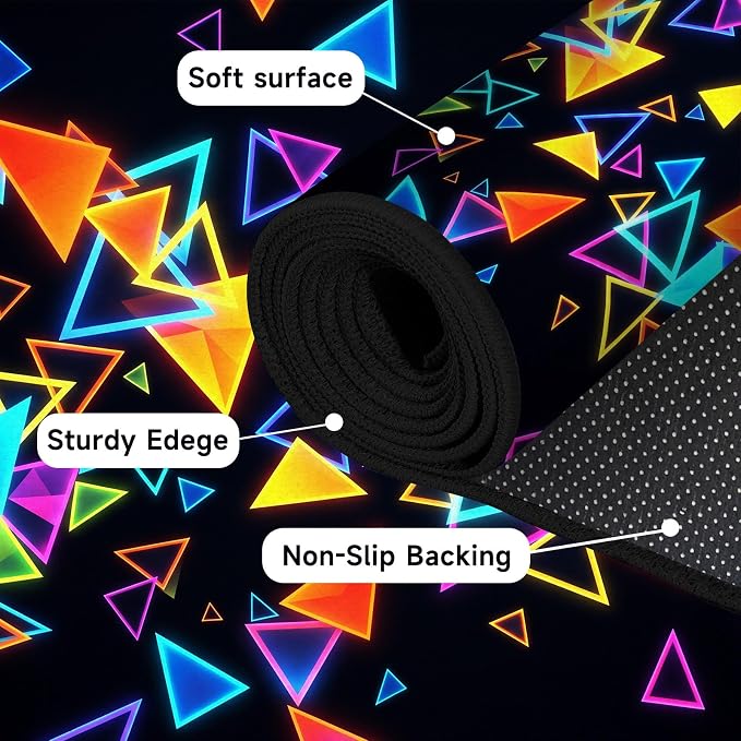 Triangle Area Rug 4'x6' Blacklight Glow in The Dark Geometric Rug Non-Slip Washable Colorful Neon Light Floor Mat for Bedroom Living Room Nursery Kitchen Playroom Home Decor