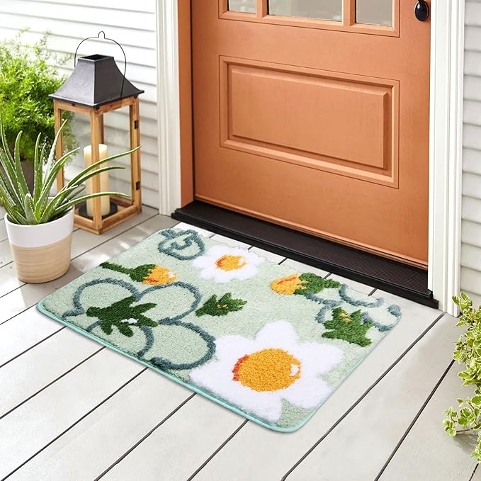 Hi Space Bathroom Rugs Mat 26x18IN Floral Bath Mat for Bathroom Non Slip Machine Washable Soft Microfiber Absorbent Cute Bath Rug Plush Carpet for Tub Shower Sink Fluffy Home Decor Accessories