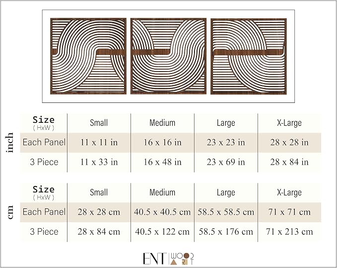 3 Piece Wood Wall Art featuring Boho Curve Lines, Abstract Geometric Statement Wooden Wall Panels, Mid Century Modern New House Gift for Living Room and Bedroom