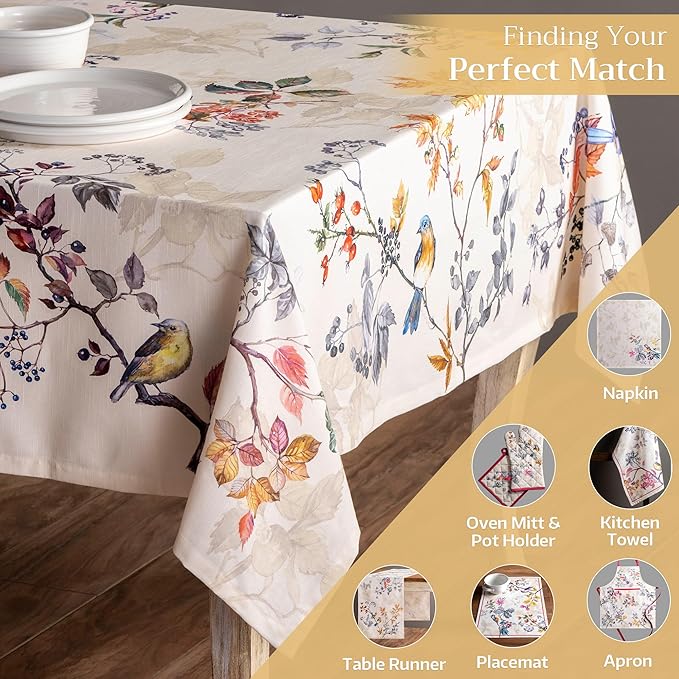 Maison d' Hermine Table Cloth Rectangle Table 100% Cotton 54 x 72 Inches Fall Tablecloth Reusable Everyday Use for Thanksgiving Christmas Decorations Dining Farmhouse Party (Equinoxe - Beige)