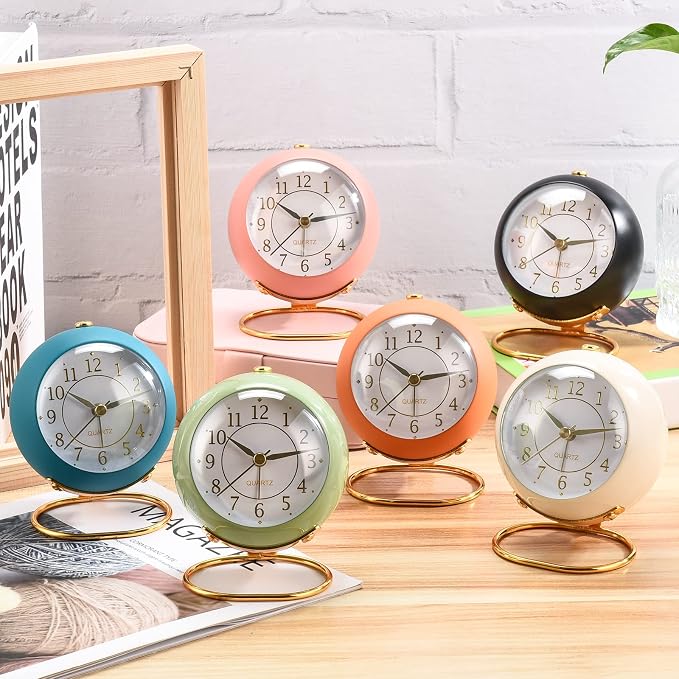 Tetino Analog Alarm Clocks for bedrooms,Small Desk Clocks,Night Light, Non-Ticking，Battery Powered,Silent Alarm Clock for Kids,Simple Design Desktop Alarm Clock. (Pink)