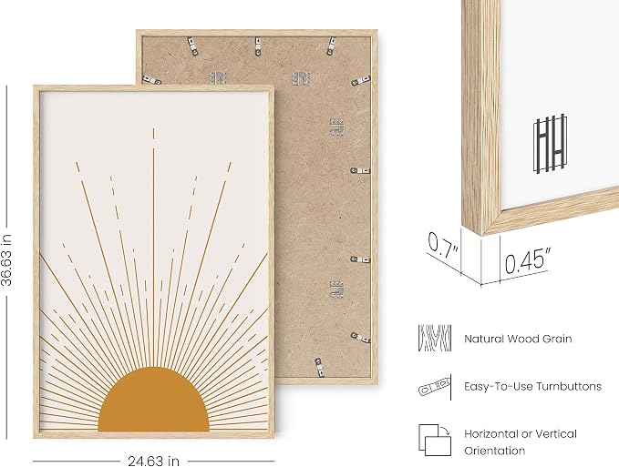 HAUS AND HUES Boho Framed Wall Art, Southwestern Wall Decor, Midcentury Geometric Sun Art, Contemporary Sun Print, Beige Frame 24x36 for Living Room