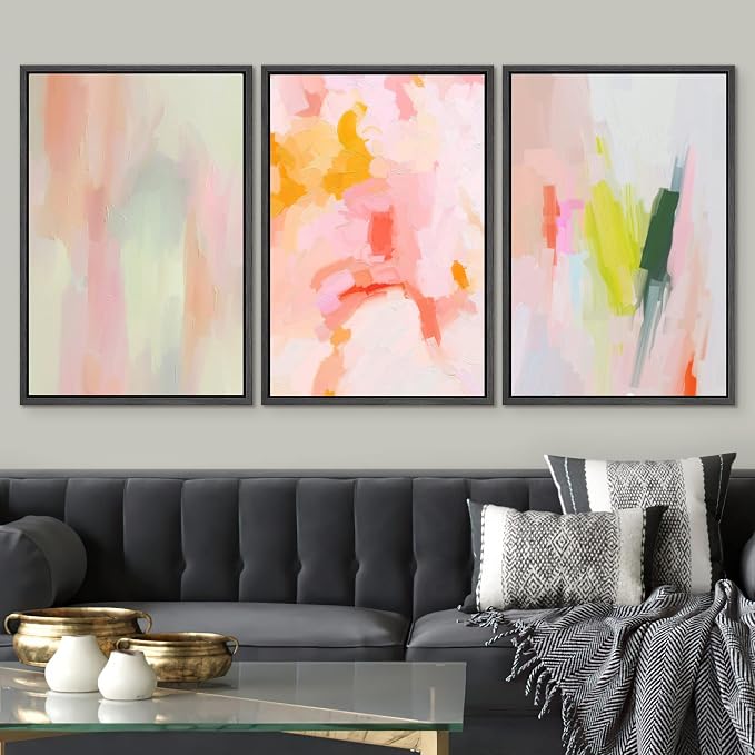 SIGNWIN Framed Canvas Print Wall Art Set Vibrant Pastel Watercolor Paint Stroke Shapes Abstract Illustrations Modern Art Decorative Nordic Calm/Zen for Living Room, Bedroom, Office - 16"x24"x3 Black