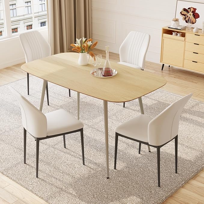 47.2'' Modern Farmhouse Dining Table, Wooden Rectangular Dining Table with Metal Legs for 4 People for Dining Room, Kitchen, Living Room (Cat Scratch Table, 47.2")