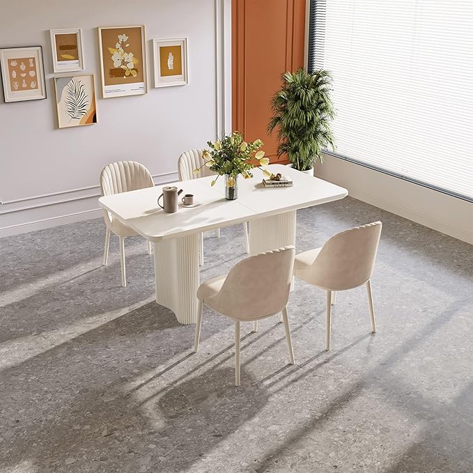 5-Piece Modern Dining Set, 55.11" Dining Table Set for 4, Rectangular Kitchen Table with 4 Chairs, White Dinner Tables for 4 Person