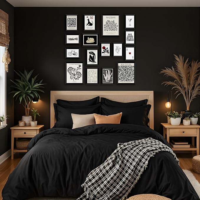 LANCHI95 16 PCS Black and White Home Decor, Eclectic Wall Art, Minimalist Posters for Living Room Aesthetic, Matisse Abstract Gallery Wall Prints for Bedroom, Collage Kit Pictures (FRAMED, Black Eclectic 1)