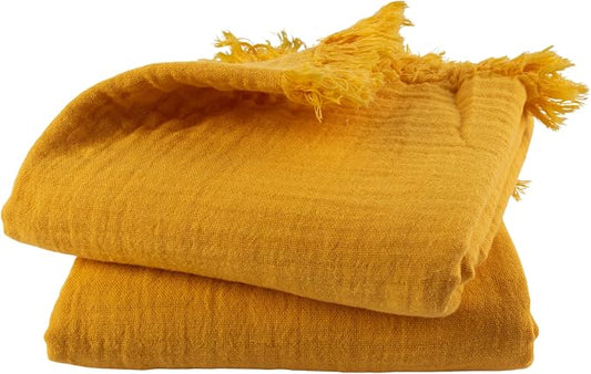PÜSKÜL - Premium 2-Piece Oversized Muslin Bath Towel for Adult 35x70 Extra Large Bath Sheets | Natural 100% Turkish Cotton Soft Absorbent Quick-Dry Thin Spa & Beach Towels (Pack of 2, Mustard Yellow)
