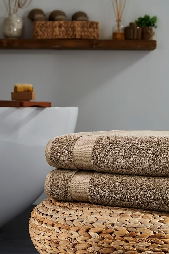 Ozdilek 2-Piece Bath Towels, 30x60 550GSM– 30x60 Inches, 100% Turkish Cotton, Luxury Quick Dry, Extra Large, Fade-Resistant, Eco-Friendly, Spa Towel, Cotton Towel (Light Brown)