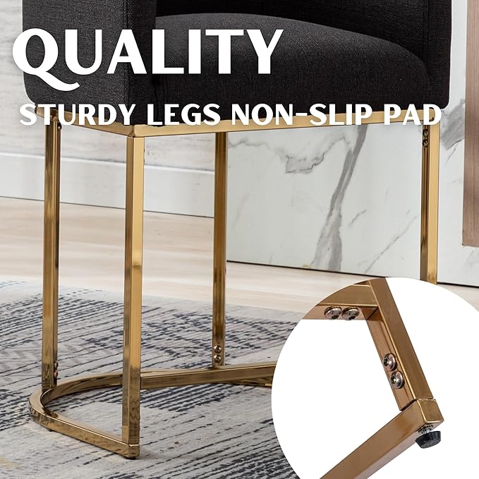 Contemporary Charcoal Linen Bar Stool, 24" Upholstered Fabric Counter Height Barstool Kitchen Counter Island Stool with Screwed Together Golden Metal Base