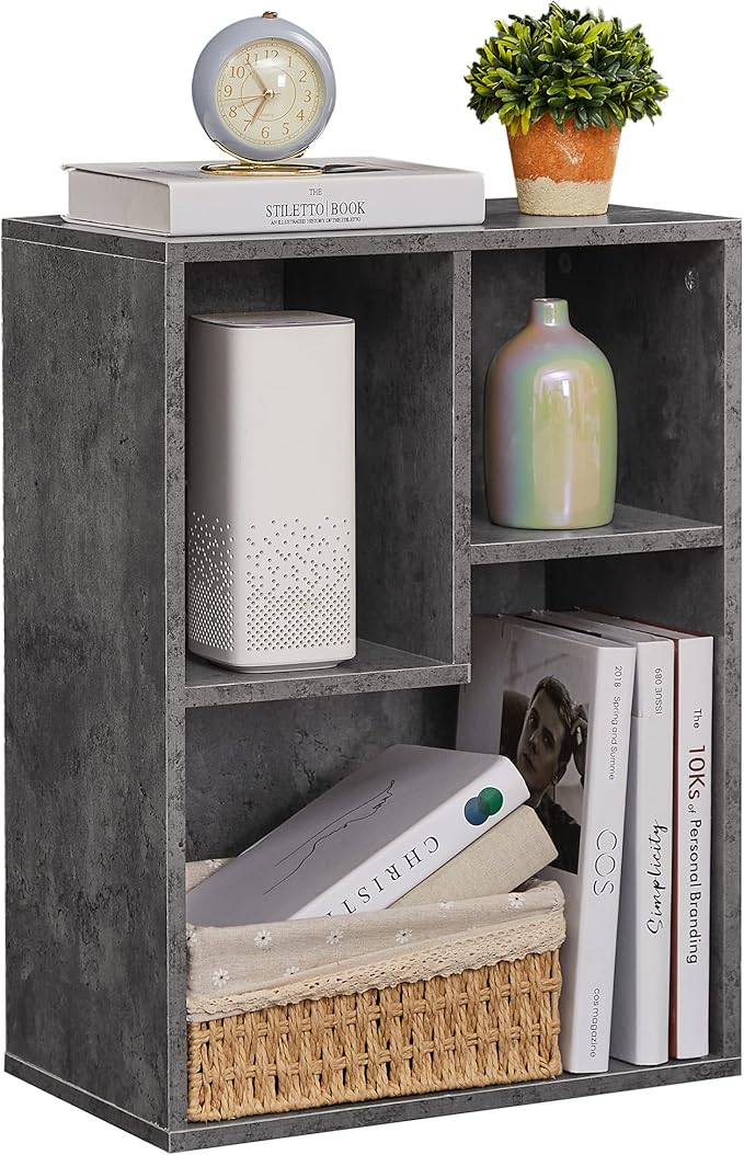 VECELO 3-Cube Small Bookshelf, Modern Bookcases with Shelves Height Up to 12.8 Inches, Suit for Common Size Textbook, Vertical or Horizontal, Cubby Storage Organizer,Grey