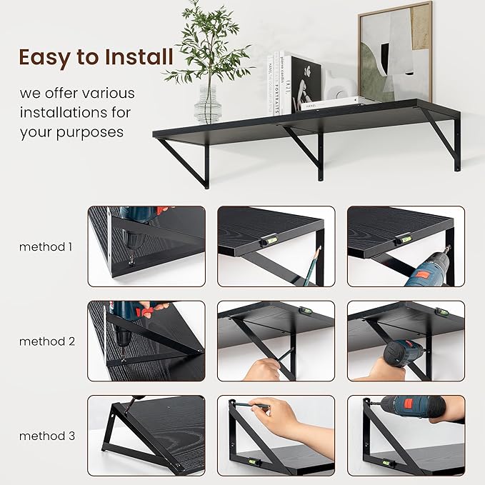 Axeman Deep Floating Shelves | 36 Inch Black Wall Shelves Set of 2 | 10 Inch Deep Wood Floating Shelves for Wall | 36" W x 10" D Black Shelves for Living Room Bathroom Kitchen