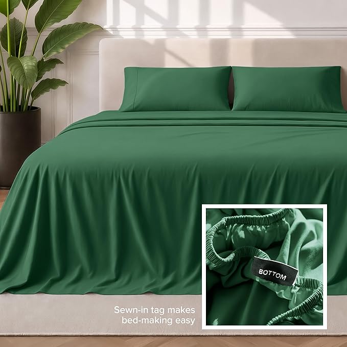 Bare Home Twin XL Sheet Set - 1800 Ultra-Soft Microfiber Twin Extra Long Bed Sheets - Double Brushed - Deep Pockets - Easy Fit - 3 Piece Set - Bedding Sheets & Pillowcases (Twin XL, Forest Green)