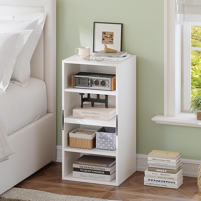 Homkdom 4 Cube Storage Organizer with 2 Removable Open Shelves, DIY Bookcase with Anti-Tip Design, Stackable Cube Shelf for Bedroom, Office, Dorm, White