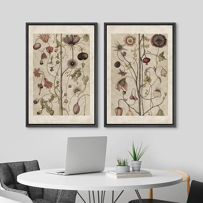 MUDECOR Framed Canvas Print Wall Art Wildflower Floral Botanical Nature Illustration Modern Art Decorative Multicolor Geometric Minimal for Bedroom - 24"x36"x2 Black