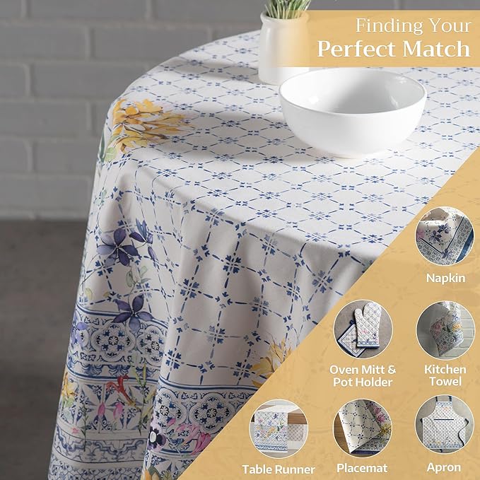 Maison d' Hermine Table Cloth Round Table 100% Cotton 63 Round Inches Tablecloth Reusable Decorative for Dining Room Farmhouse Home Valentines Day Decorations Spring Summer - Faience