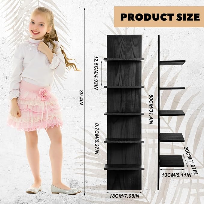 Yuntau 2 Pieces 5 Tier Black Wall Shelves for Bedroom 31.4 Inches Split Assembly Type Mount Vertical Wall Shelf Column Lack Hanging Floating Shelf for Storage Organizer Living Room Home