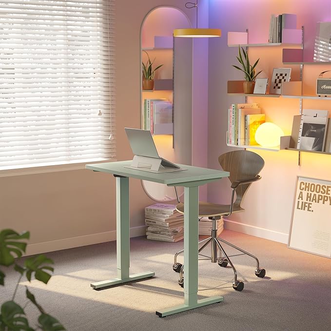HUANUO 32" Small Electric Standing Desk Adjustable Height, 4 Memory Height Settings, Sit Stand Up Desk for Home Office & Computer Workstation, Sage Green