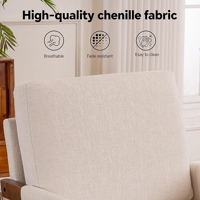 Mid Century Modern Accent Chairs Set of 2 with Solid Wood Frame, Upholstered Living Room Chairs with Wide Armrest, Chenille Fabric Comfy Arm Chair for Bedroom, Reading Room, Balcony, Beige