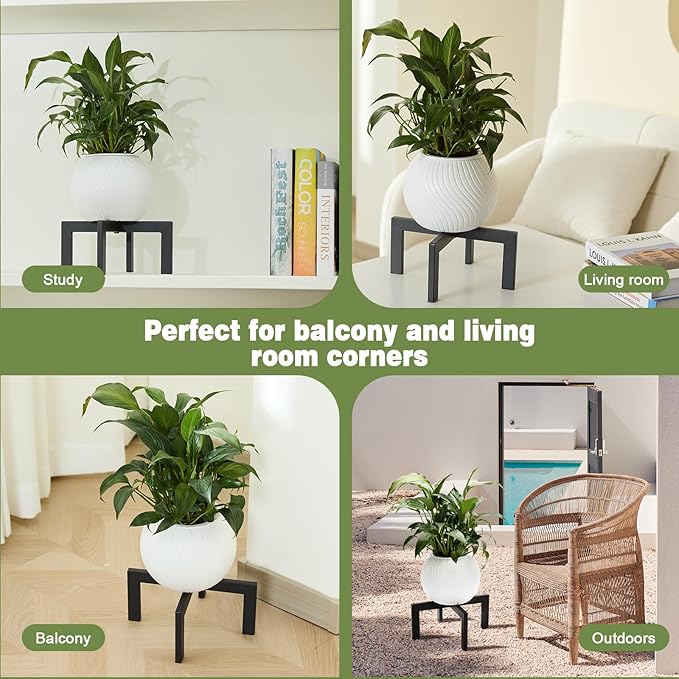 Metal Plant Stands Indoor Outdoor, Heavy-Duty Short Black Plant Holder for 5-12 Inch Flower Pots - 1/2/3 Pack Low Stand for Balcony, Corner, Desk, Table Top (Plant Not Included) (2Pcs)