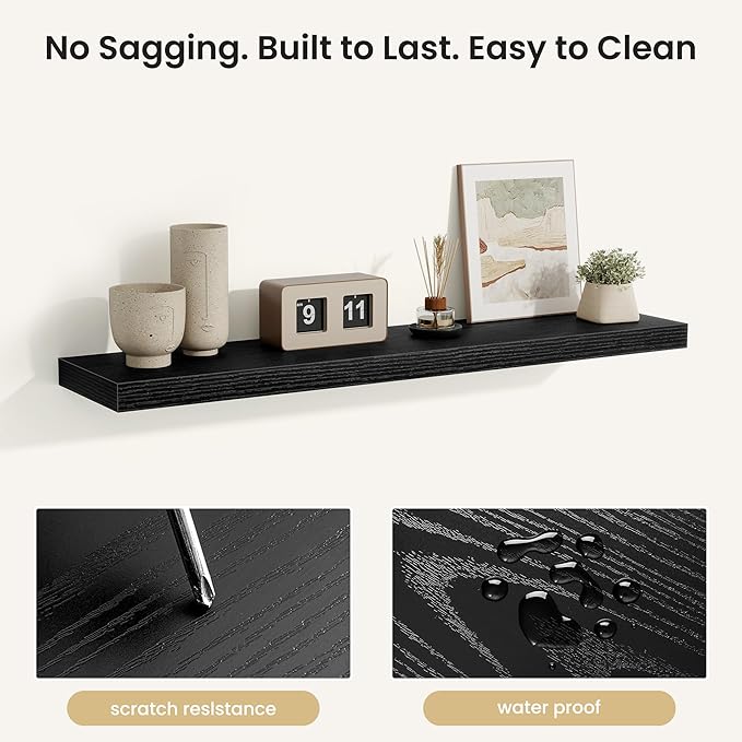 Fun Memories Floating Shelves for Wall, Rustic Wood Wall Mounted Shelves for Bathroom, Bedroom, Living Room & Kitchen, Storage Display Shelves, (Set of 2, Black, 40 in)