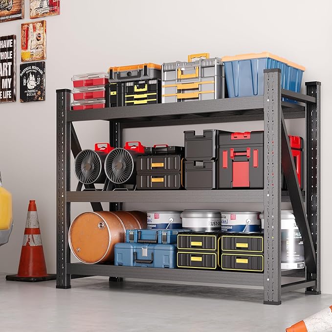 3000LBS Storage Shelves,Garage Shelving Heavy Duty,3 Tier Adjustable Metal Shelving Unit,Garage Storage Shelves for Garage,Warehouse,Basement,Pantry,Kitchen,36" W x 32" Hx20 D,Black