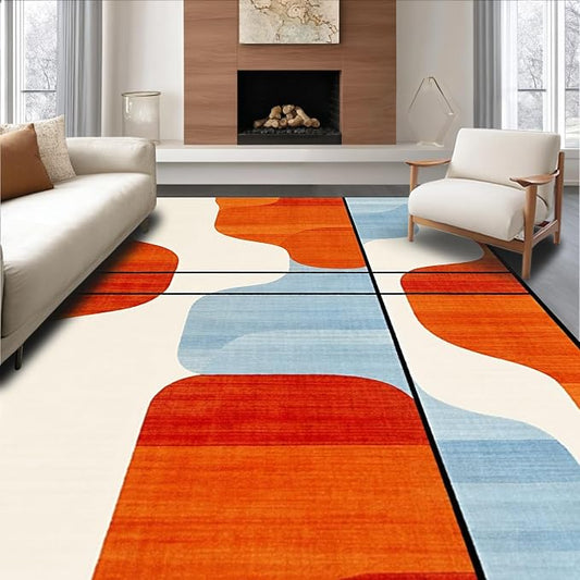 Flatwoven High Traffic Area Rug 5x7, Modern Art Deco with Geometric Flair and Colorful Accents, Non Slip, Stain Resistant, Washable Area Rugs for Living Room, Bedroom (Orange, 5x7)