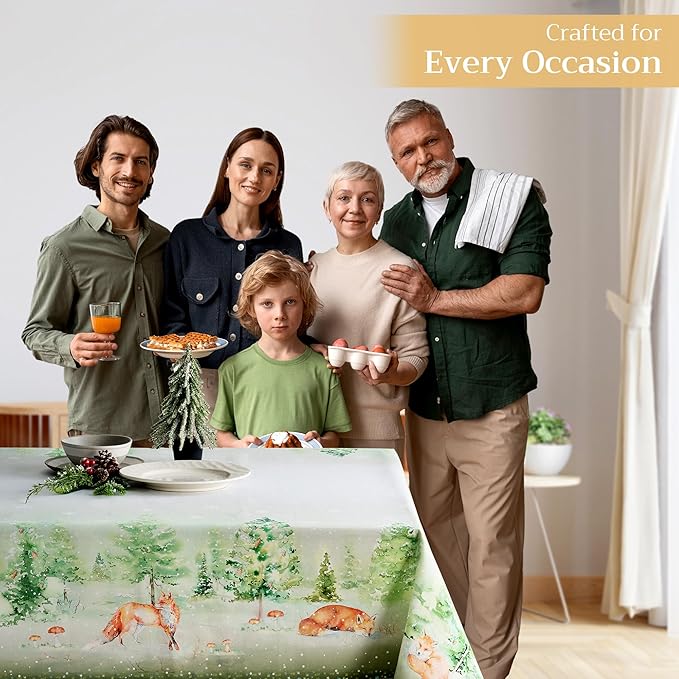Maison d' Hermine Table Cloth Rectangle Table 100% Cotton 54 x 72 Inches Fall Tablecloth Reusable Everyday Use for Thanksgiving Christmas Decorations Dining Farmhouse Party (Winter Mornings)