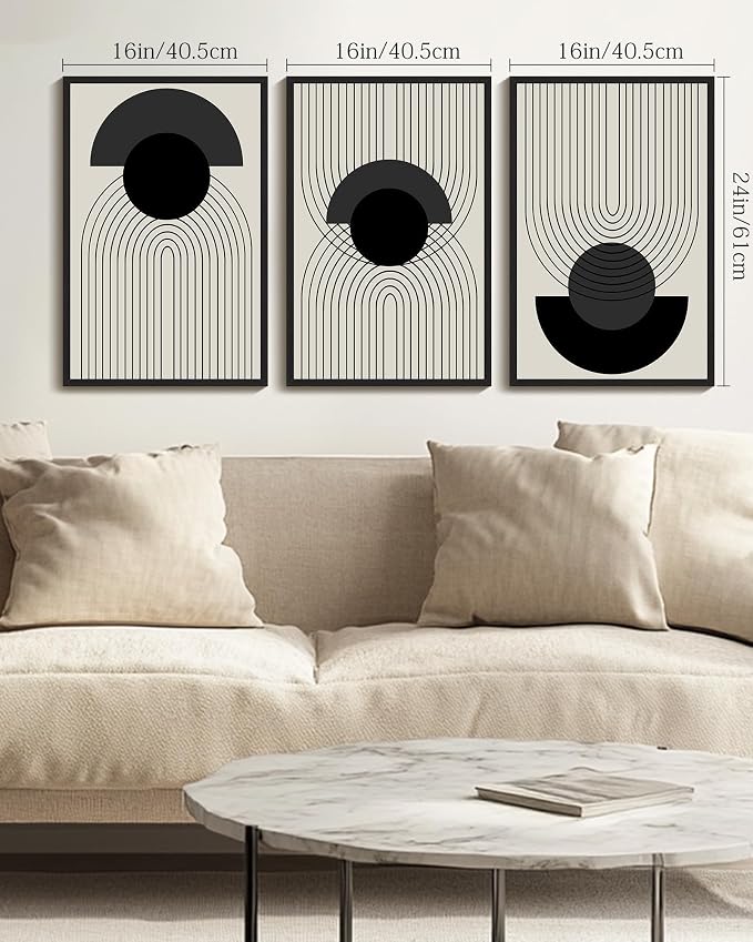 Drsoum Black Boho Wall Art Framed Modern Decor Bohemian Wall Decor Abstract Geometry Lines Prints Ready to Hang 16x24in Black Framed