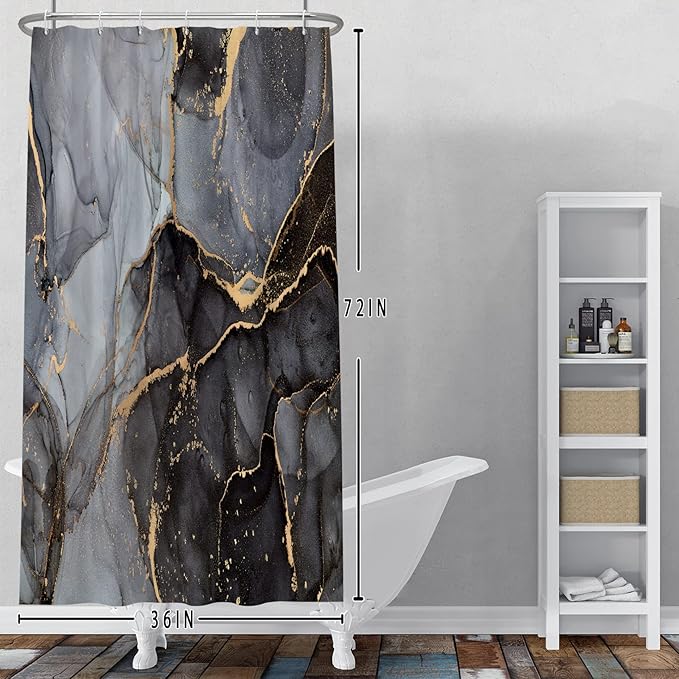 Baocicco Gray and Gold Marble Shower Curtain Modern Luxury Abstract Shower Curtains Decorative for Bathroom Bathtubs Waterproof Fabric Shower Curtain with Hooks 36x72 Inches