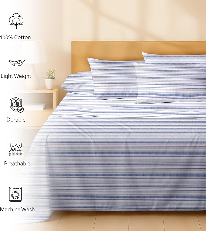RUVANTI 100% Cotton Percale Sheets Twin Size 4 Piece Set, Cooling Bed Sheets for Hot Sleepers, Deep Pocket 16”, Breathable Lightweight & Durable, Crisp Hotel Style Sheets, Naval Blue