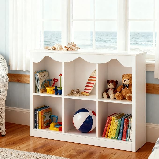 Wooden Storage Cabinet Montessori Kids Bookshelf Toy Storage Organizer for kidsroom Dutch Design,Milkywhite