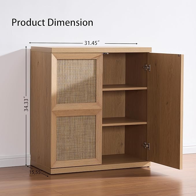 VividVibe Sideboard Buffet Cabinet with Storage, 62.9”Large Boho Credenza with 4 Doors, Coffee Bar Cabinet Farmhouse Modern for Entryway Living Room Natural Oak