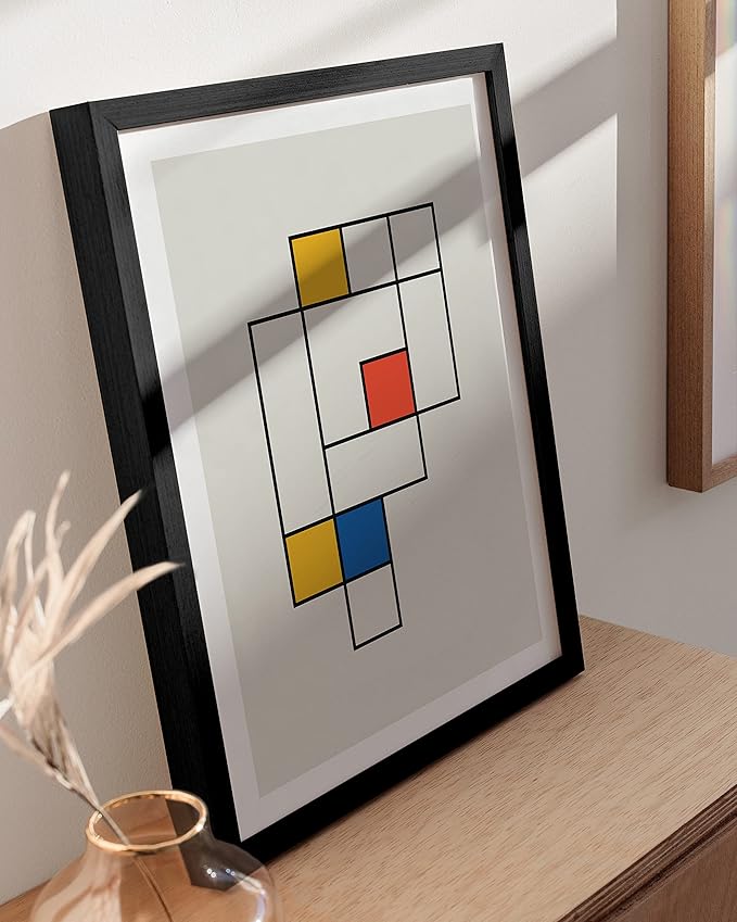 HAUS AND HUES Bauhaus Modern Colorful Abstract Wall Art - Retro Mondrian Poster, Mid Century Modern Wall Art Work, Abstract Art, Retro Poster, Mid Century Wall Art (Unframed, 12x16)