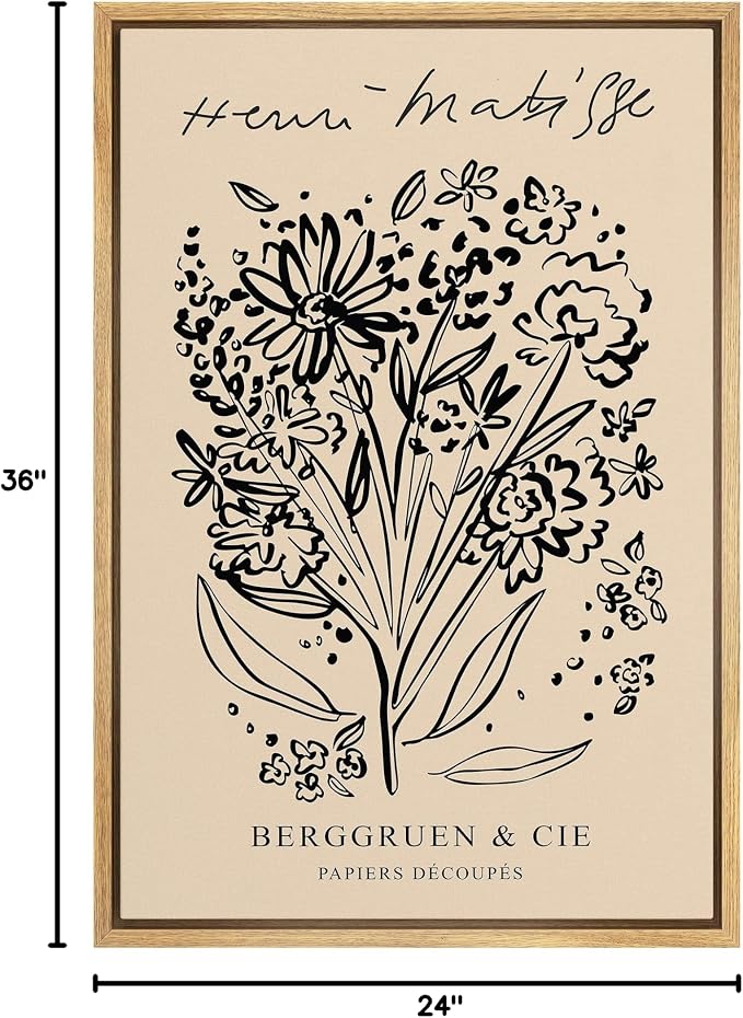 SIGNLEADER Framed Canvas Print Wall Art Flower Garden Sketch by Henri Matisse Classic Vintage Illustrations Fine Art Decorative Retro Multicolor Boho for Living Room, Bedroom, Office - 24"x36" NATURAL