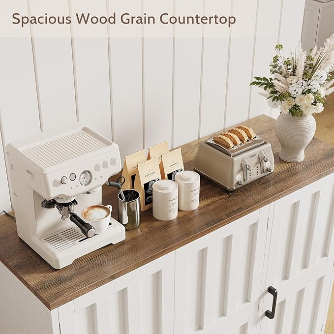 Modern Farmhouse Buffet Cabinet with Storage, 42" Large Sideboard Storage Cabinet with 3 Barn Doors, Coffee Liquor Bar Cabinet Wood Table Credenza with Adjustable Shelf for Kitchen Dining Living Room