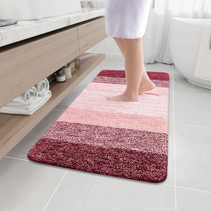 Arotive Microfiber Bathroom Rugs, Shaggy Soft and Absorbent Bath Rug, Non-Slip, Thick Plush Machine Washable Dry Bath Mats for Bathroom, Tub and Shower, 44x24, Burgundy, Rectangular