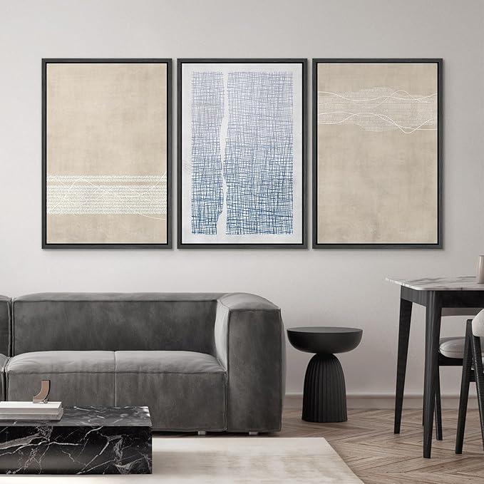 SIGNWIN Framed Canvas Print Wall Art Set Tan Blue Geometric Landscape Abstract Shapes Cozy Neutral Modern Art Decorative Boho Relax Nordic for Living Room, Bedroom, Office - 24"x36"x3 Black