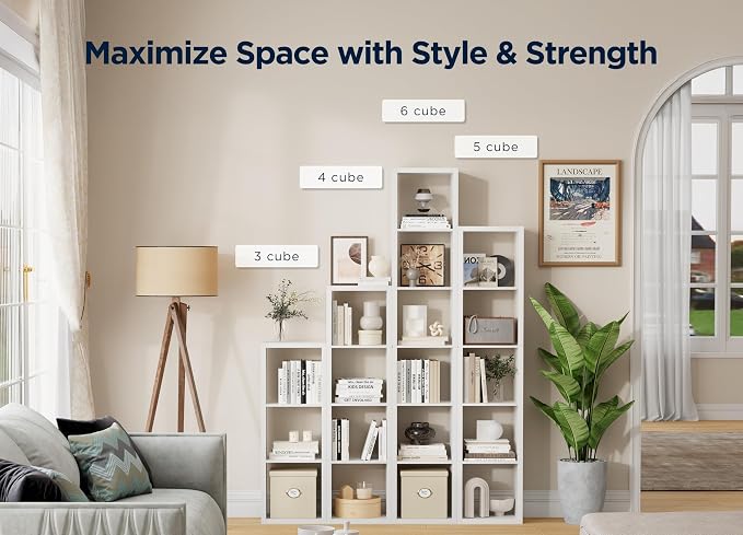 3 Cube Storage Organizer Single Row, Cube Shelf with Heavy-Duty Thick Boards, 13.31" L x 9.37" W x 36.93" H, Smooth Easy-Clean Panels, Simple Assembly, for Living Room Bedroom Office, White